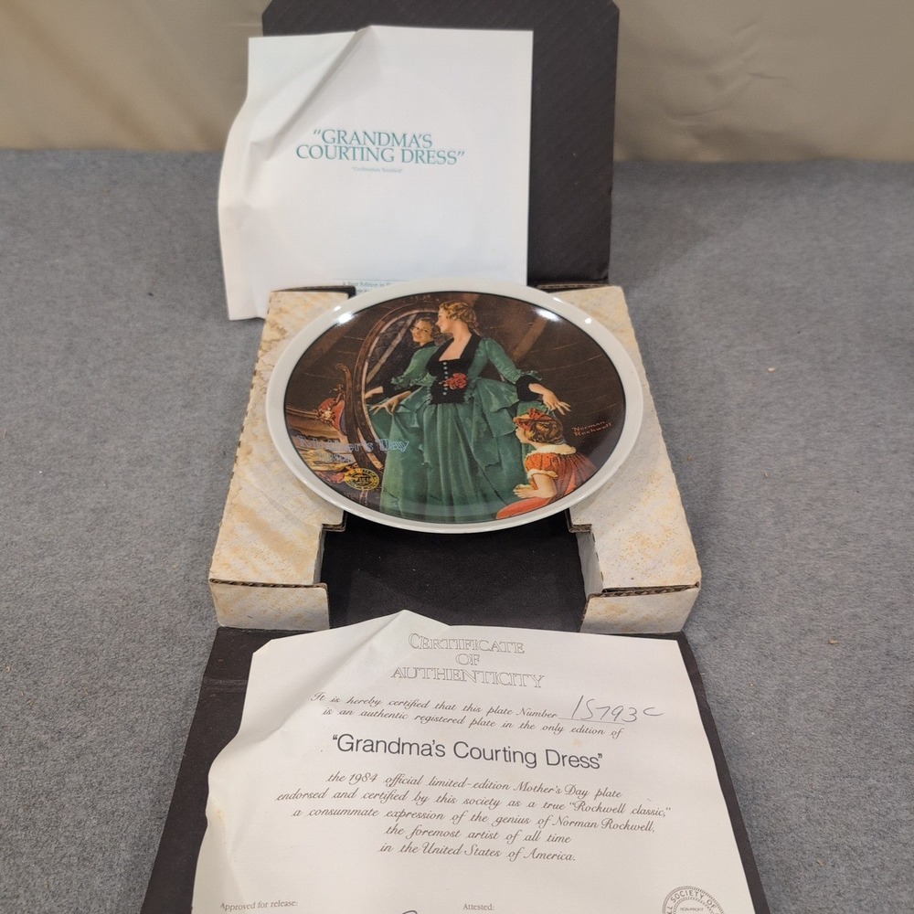 Norman Rockwell 1984 Mothers Day Plate Grandmas Courting Dress Edwin M Knowles - Picture 2 of 10